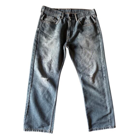 Poor Parker Sex Sells Doodle Jeans Upcycled Levi’s 559 34x30 Dnm Blue Straight - Picture 1 of 11